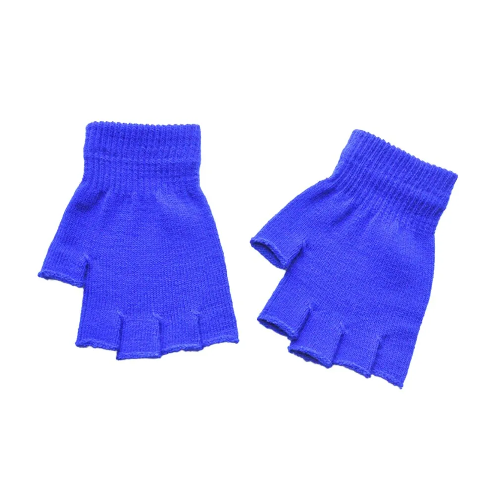 Перчатки унисекс, варежки, перчатки без пальцев, вязаные крючком, половина пальцев, для взрослых, теплые перчатки, зимние перчатки гуанты, mujer luvas - Цвет: Синий
