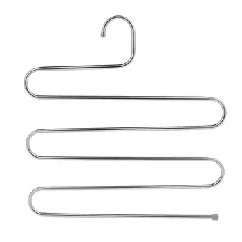 

Stainless Steel Clothes Trousers Hanger Saving Space Hanger Clothes Closet Belt Holder Rack S-type 5 Layers Organizer