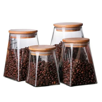 

Glass Jar with Bamboo Lid Storage Jars Kitchen Food Storage Canister Containers For Coffee Bean Candy Cookies Sugar Flour Salt