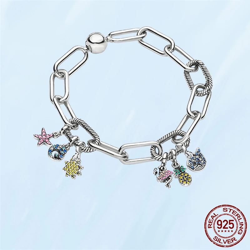 TOP SALE 925 Sterling SILVER Heart Snake Chain Fashion Bracelets For Women Fit Original Pandora Charm Beads Jewelry Gift