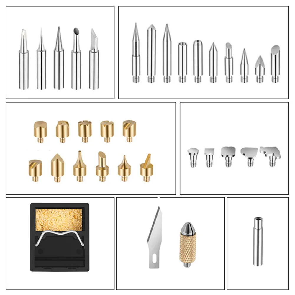 1/29/48/54/94 шт. набор сварочных наконечников 60 Вт ручка для пирографии с регулируемой температурой ЖК-дисплей деревянный комплект для выжигания набор резьба EU вилка