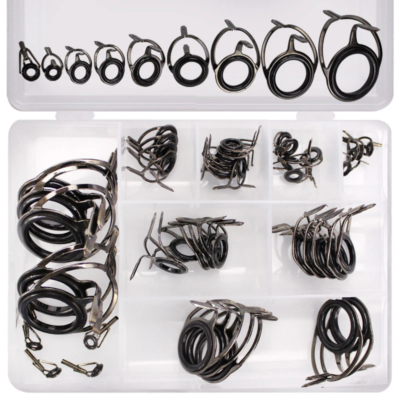 

Newest 45Pcs/set Fishing Rod Guide Rings Guides Tip Set Repair Kit W/ Fish Box
