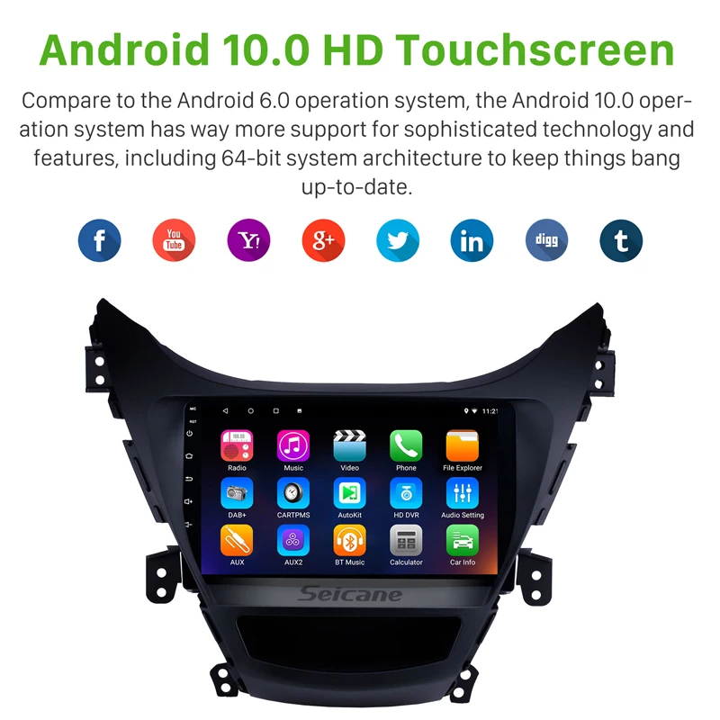 Автомагнитола Seicane мультимедийный плеер на Android 10 0 для Hyundai Elantra 2011 2012 2013 с