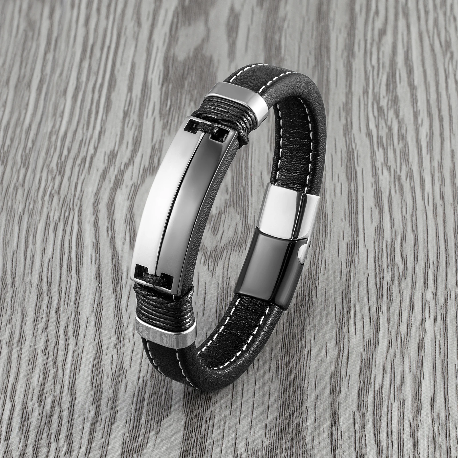 Men's Bracelet Charm bracelet jewelry Stainless Steel Leather Rope Bracelet