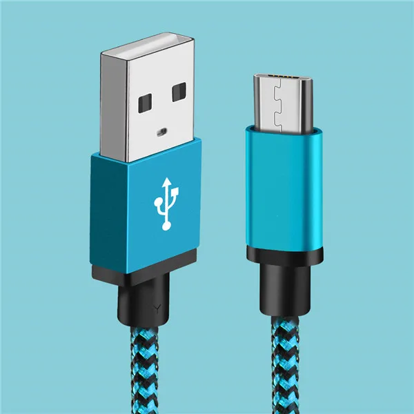 Micro USB кабель 2.4A нейлон Быстрая зарядка USB кабель для передачи данных для samsung Xiaomi LG планшет Android мобильный телефон usb зарядный шнур - Цвет: Синий