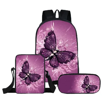 

New Butterfly Print Student School Bags for Teenage Girls Backpack Fashion 3 PCS/SET Children Bookbag Women Shoulder Bag C30