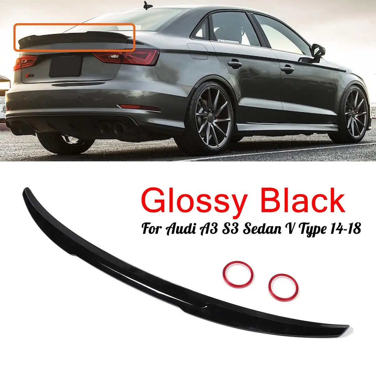 V стиль Highkick задний спойлер багажника для Audi A3 и S3 седан Тип 14-18 глянцевый черный