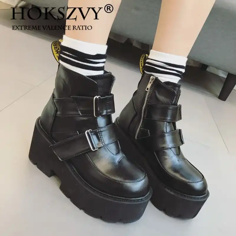 leather slope heel boots