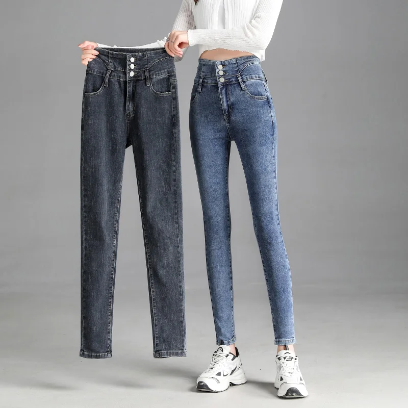 High-quality New Vintage High-waist Stretch Skinny Jeans, Women's Fashion Stretch Button Pencil Pants, Mom Casual Jeans Pants womens clothing