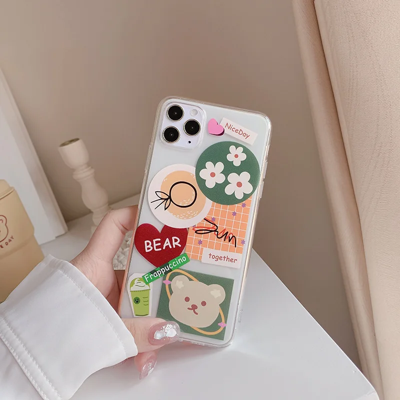 

Korean fashion Art Retro bear Abstract Geometric Cute Phone Case For iPhone 11 Pro Max Xr Xs Max X 7 8 Plus case silicone cover