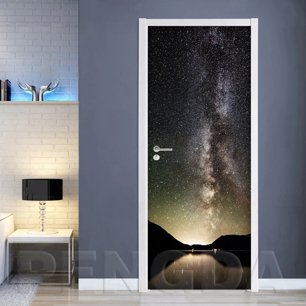 Наклейка на Дверь Самоклеющиеся Обои Diy печать абстрактное Звездное изображение неба настенное искусство домашний декор роспись шкаф ремонт