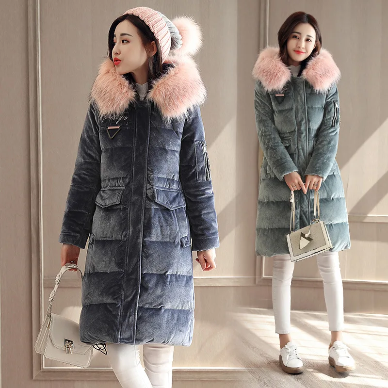 

2018 Winter New YLFS8311-1 with High Imitation Fur Collar Women's Elegant Fashion Gold Velvet Cotton-padded Clothes a Generation