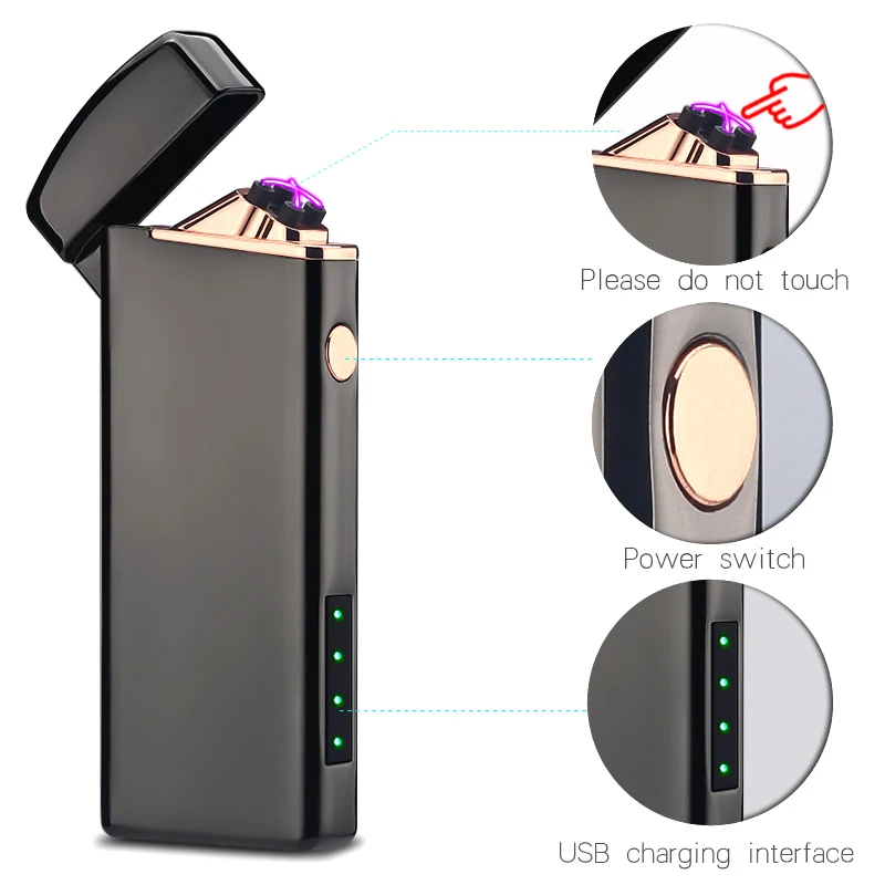 Электронный usb-зажигалка двойная зажигалка с аркой для сигарет металлический дисплей питания перезаряжаемая ветрозащитная беспламенная Зажигалка для сигар 10 шт./партия