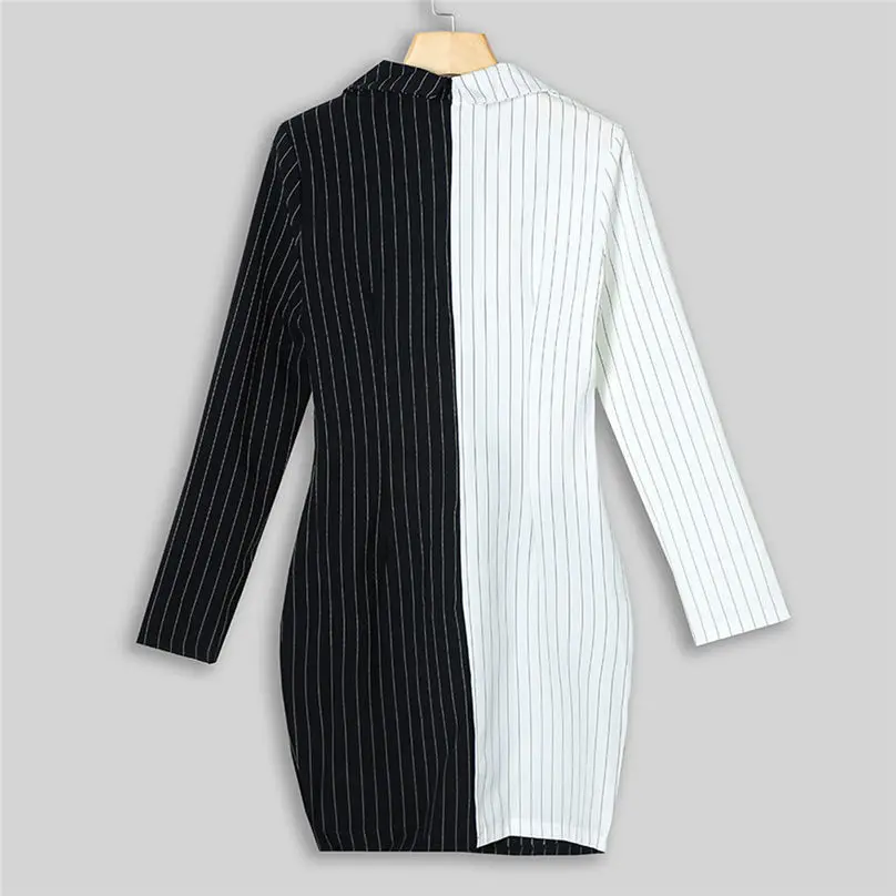 New Fashion Women Dress Turn-down Collar Long Sleeve Buttons Striped Bodycon Casual Office Lady Mini Dress Vestidos 3A26 (8)