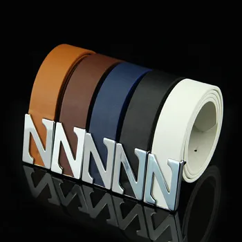 

New Fashion Men's Black Bottom N Letter Buckle Belt Pull Out Large N Letter Smooth Buckle Belt