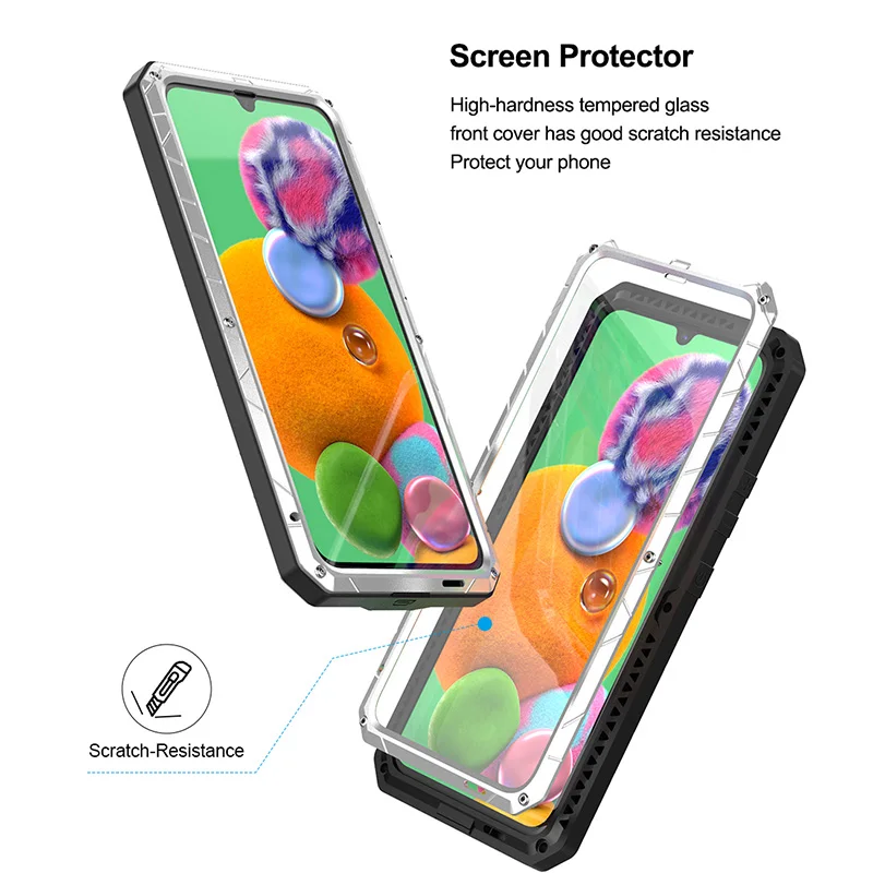 Для samsung Galaxy A90 5G Твердый корпус для телефона Алюминиевый металлический корпус Закаленное стекло Защитная крышка экрана сверхмощный защитный чехол