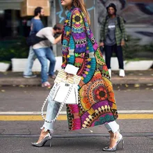Feminino longo casaco de moda cor correspondência 2019 nova primavera e outono jaqueta feminina plus size bonito colorido impressão casaco feminino