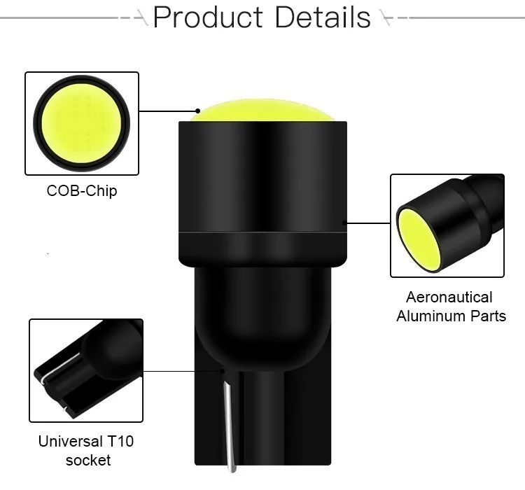 1PCS T10 W5W LED Car Interior Light COB Marker Lamp 12V 168 194 501 Side Wedge Parking Bulb Auto Car Styling