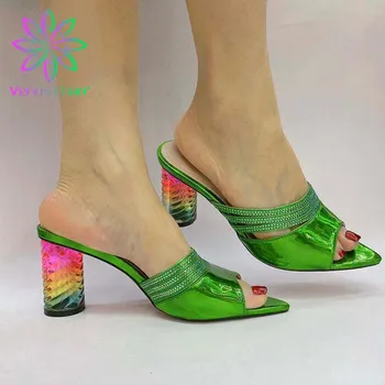 

2020 Nigeiran New Arrivals Shoes Italian Party Shoes in Green Color For Wedding Party without Bag