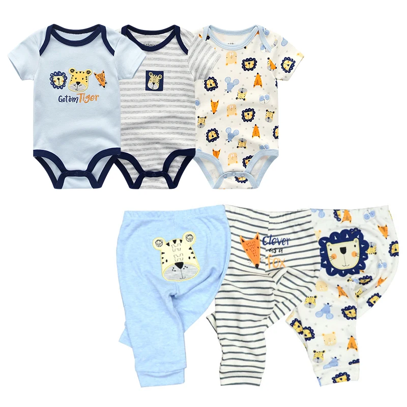 6PCS/lot Short Sleeve Baby Romper + pant Cartoon boys Clothes sets Summer girl baby jumpsuit