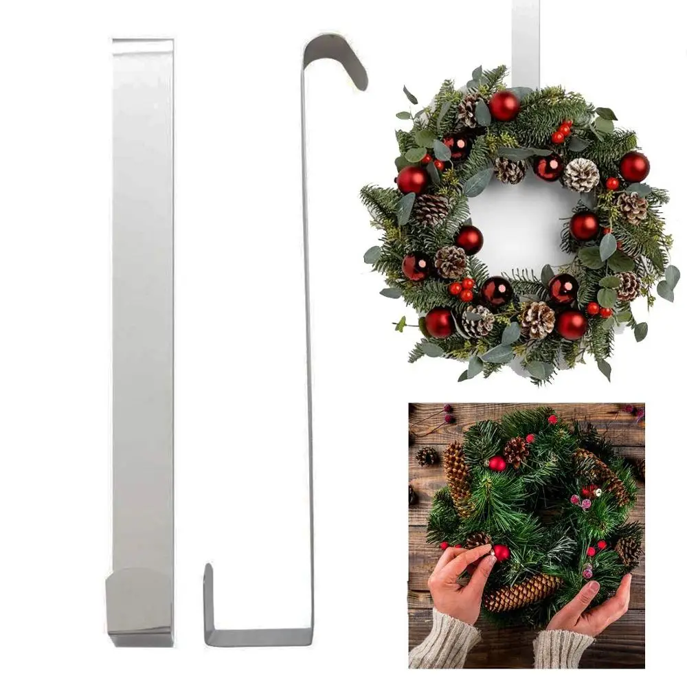 

Door Wreath Hanger Hook 2pcs Strong Metal Over the Door Hook for Every Day Use and for Christmas Perfect for Hanging Clothes