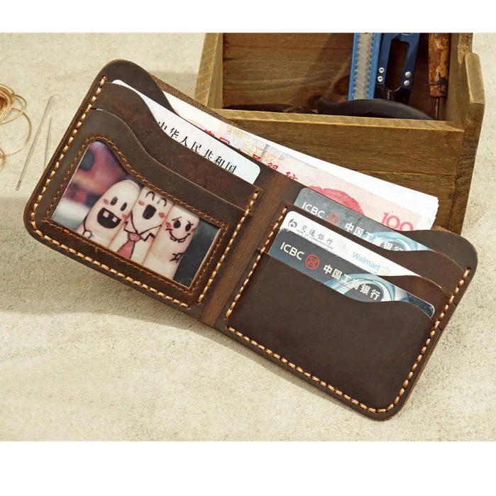 Top Genuine Leather Men's Wallet Retro Handmade Wallet for Men Durable Real Leather portfel male cartera hombre Purse for men 2