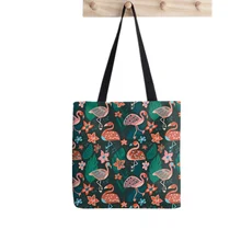 

2021 Shopper Flamingo Parade Printed Tote Bag women Harajuku shopper Funny handbag girl Shoulder shopping bag Lady Canvas Bag