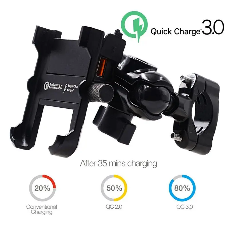 Cheap Waterproof Metal Motorcycle Smart Phone Mount with QC 3.0 USB Quick Charger Motorbike Mirror Handlebar Stand Holder for Samsung