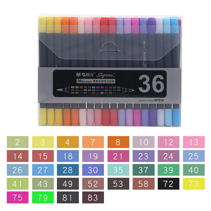 M& G 12/18/24/36/48 цветов двухконцевые водные цветные художественные маркеры для рисования кисть маркер ручка набор цветной эскиз цветные ручки краски - Цвет: 36 Colors Set