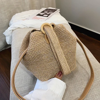 

Small Straw Bucket Bags For Women 2020 Summer Crossbody Bags Lady Travel Purses and Handbags Female Shoulder Messenger Bag