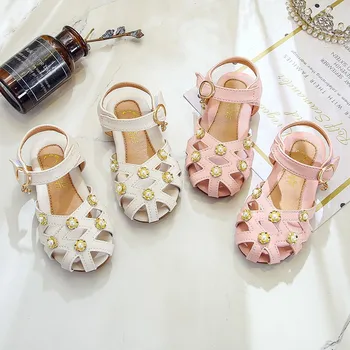 

Children's shoes Princess flat 2020 new summer pearl rhinestone design girls sandals 1-6 years old Super soft and comfortable