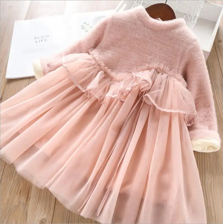 Платье для маленьких девочек; платья принцессы из плотного тюля с оборками для девочек; Детские платья с теплой подкладкой; одежда для детей;