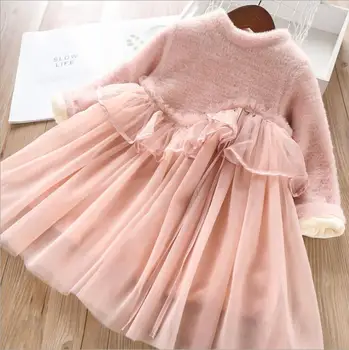 

Baby Girls Dress Girls Ruffles Thicken Tulle Princess Dresses Children Warm Lining Dresses Kids Clothing Wholesale