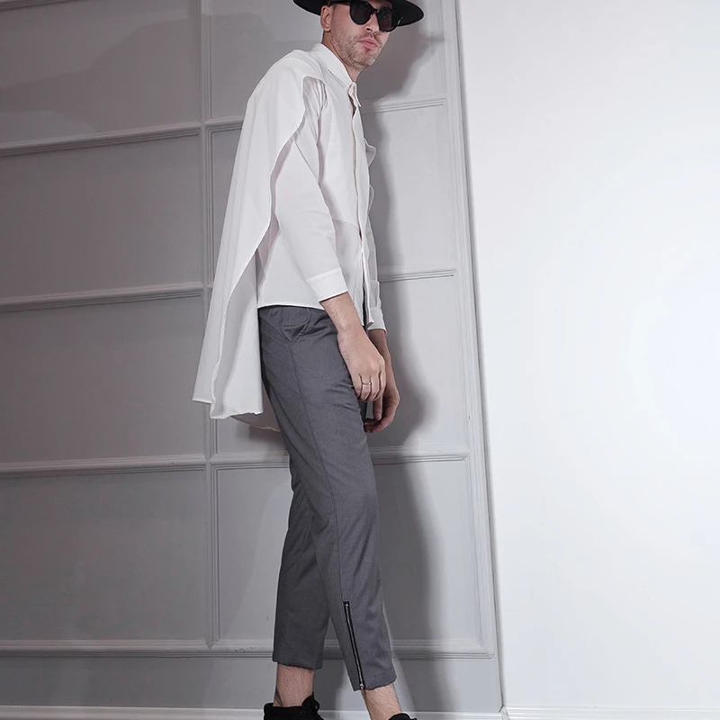 Japanese and South Korean version of trendy men's nine-point trousers zipper slim casual pants South Korea grey casual fall retr Japanese and South Korean version of trendy men's nine-point trousers zipper slim casual pants South Korea grey casual fall retr