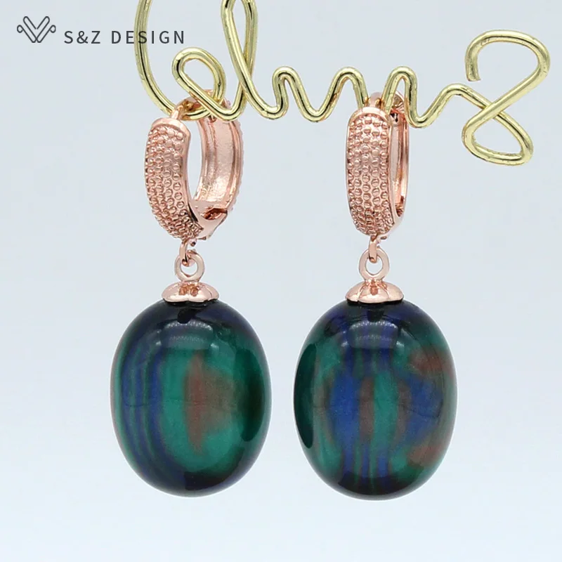 S&Z DESIGN New Trendy Colorful Acrylic Egg Shape Oval Beads Dangle Earrings For Women Wedding Party Elegant Fine Jewelry