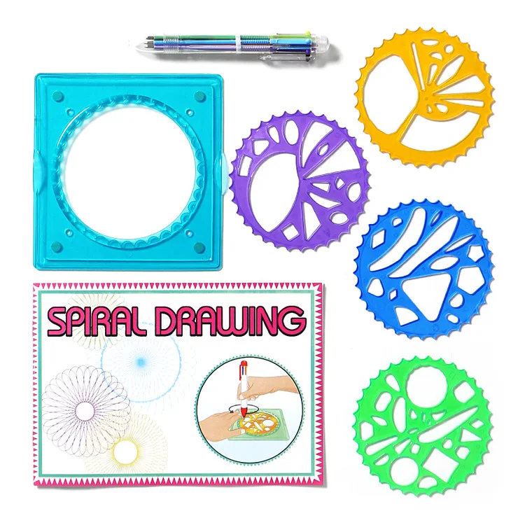 

Flowers Curve Best Brain Spirograph Painting Kit 4-in-1 Pen Instruction Book Creative Pattern Drawing Board Set