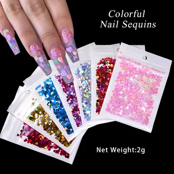 

1 Bag Colorful Nail Sequin Flakes Holographics Glitter Love Heart Shape Nail Sequins Nail Art Decoration Flame Design