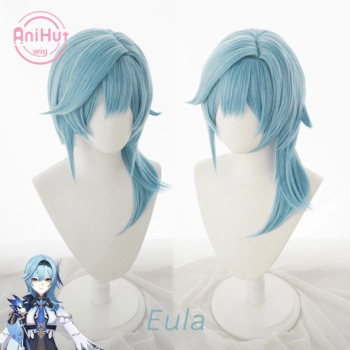 【Anihut】Eula Cosplay Wig Genshin Impact Cosplay Blue Heat Resistant Synthetic Hair Eula Halloween Cosplay Hair naruto outfits