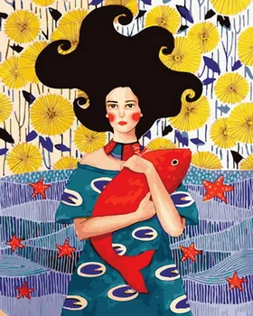 

Unframe diy oil picture oil paintings by numbers figure painting paint by number for home decor 4050cm hold a fish