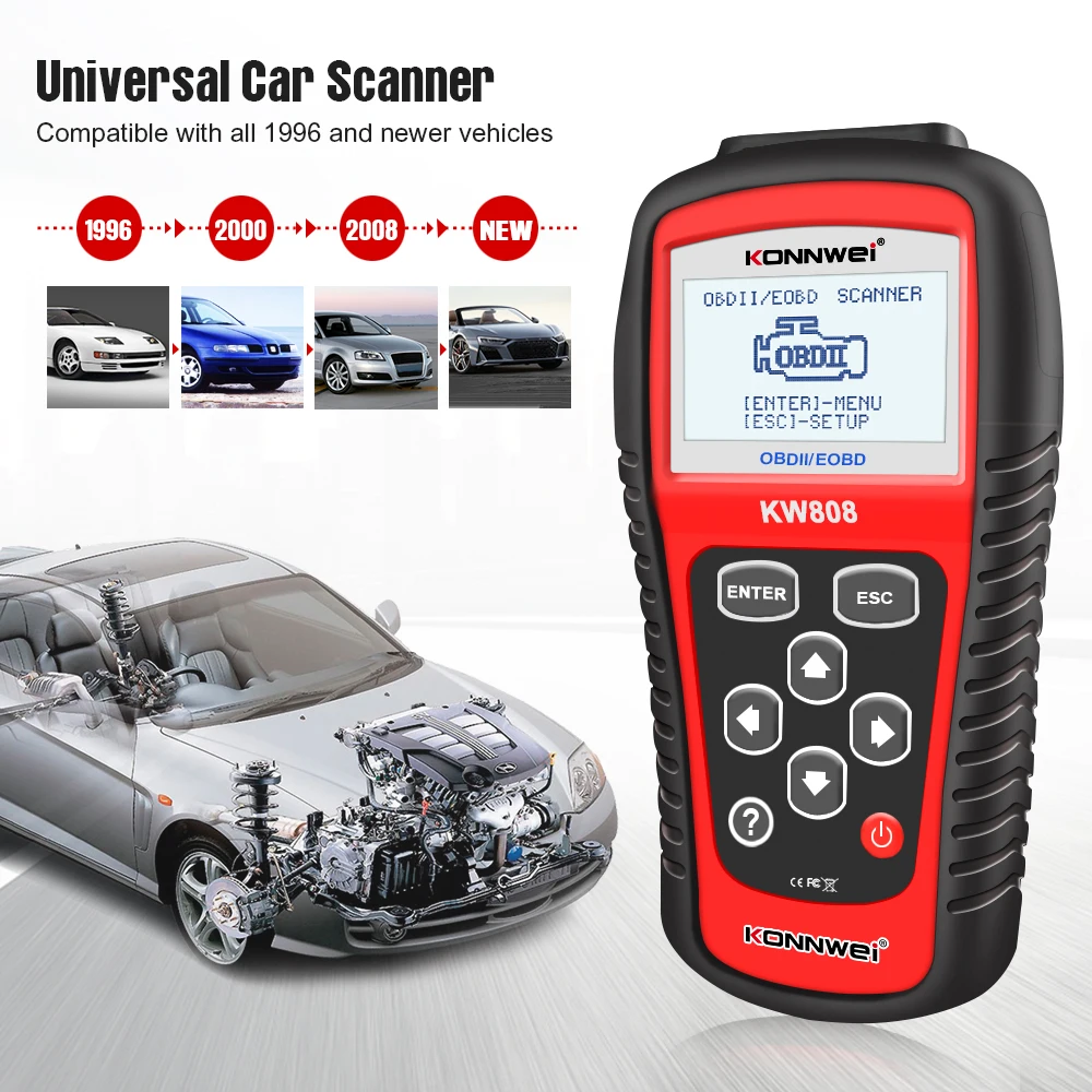 Оригинальный Автомобильный сканер KONNWEI KW808 OBD автомобильный диагностический OBD2 с