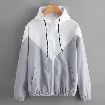 

Women Hoddie Sweatshirt Hoodie Patchwork Colors Long Sleeve Thin Hooded Zipper Up Pockets Sports Sweatshirt Casual Hoodie #15