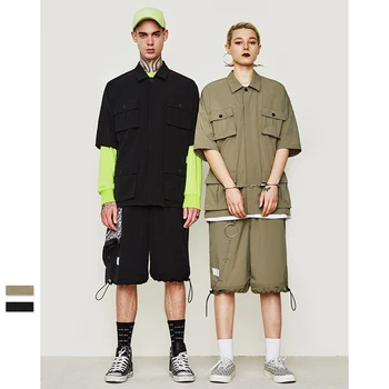 

VIMASS Men's Short Sleeve Shirt Plaid Stripe 2020 Spring Summer New Japanese Multi Pocket Shirt Brand Comfortable Trench Coat