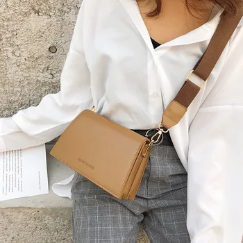 

Small Bag Women's 2019 nian New Style Fashion Europe and America Wide-Strap Simple WOMEN'S Bag Square Sling Bag Fashion Pu Cross