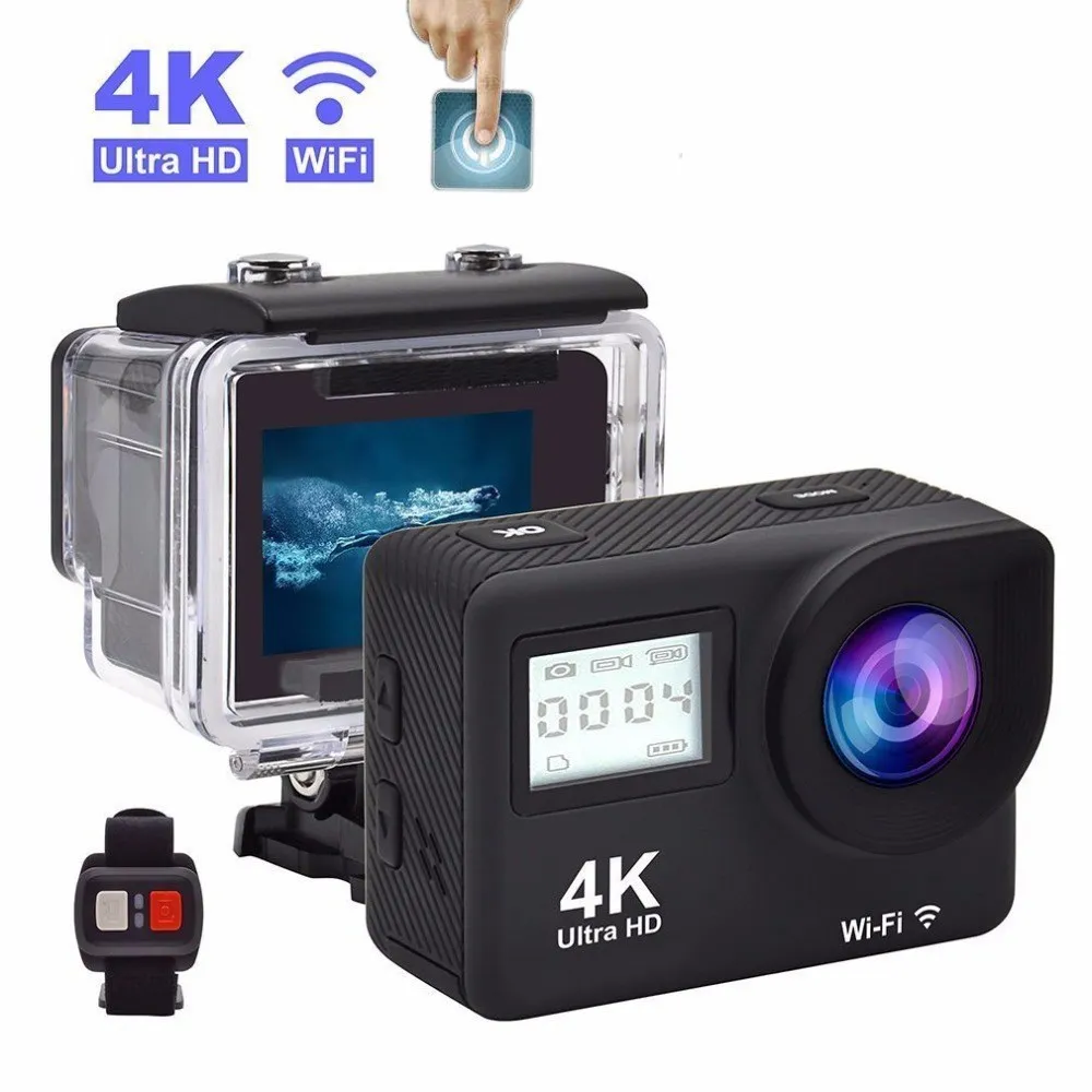 4K 울트라 HD 액션 카메라, 터치 더블 LCD, 와이파이, 20MP, 170D, 30m 이동 방수, 프로 스포츠, DV 헬멧, 비디오 카메라, 원격 제어