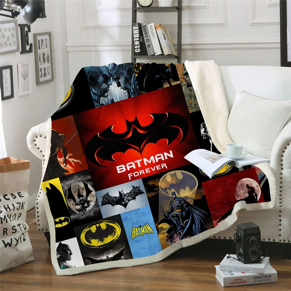 Аниме супергерой Бэтмен Смотреть одеяло с принтом двойной бархат домашний диван шерпа одеяло для кровати теплый флис кемпинг одеяло