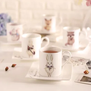 

Fairy Tale Lovely Animal Fox Bone China Coffee mug sets Cafe Mocha Tea Coffee Cup With Tray and Spoon Set Best Gift For Kids