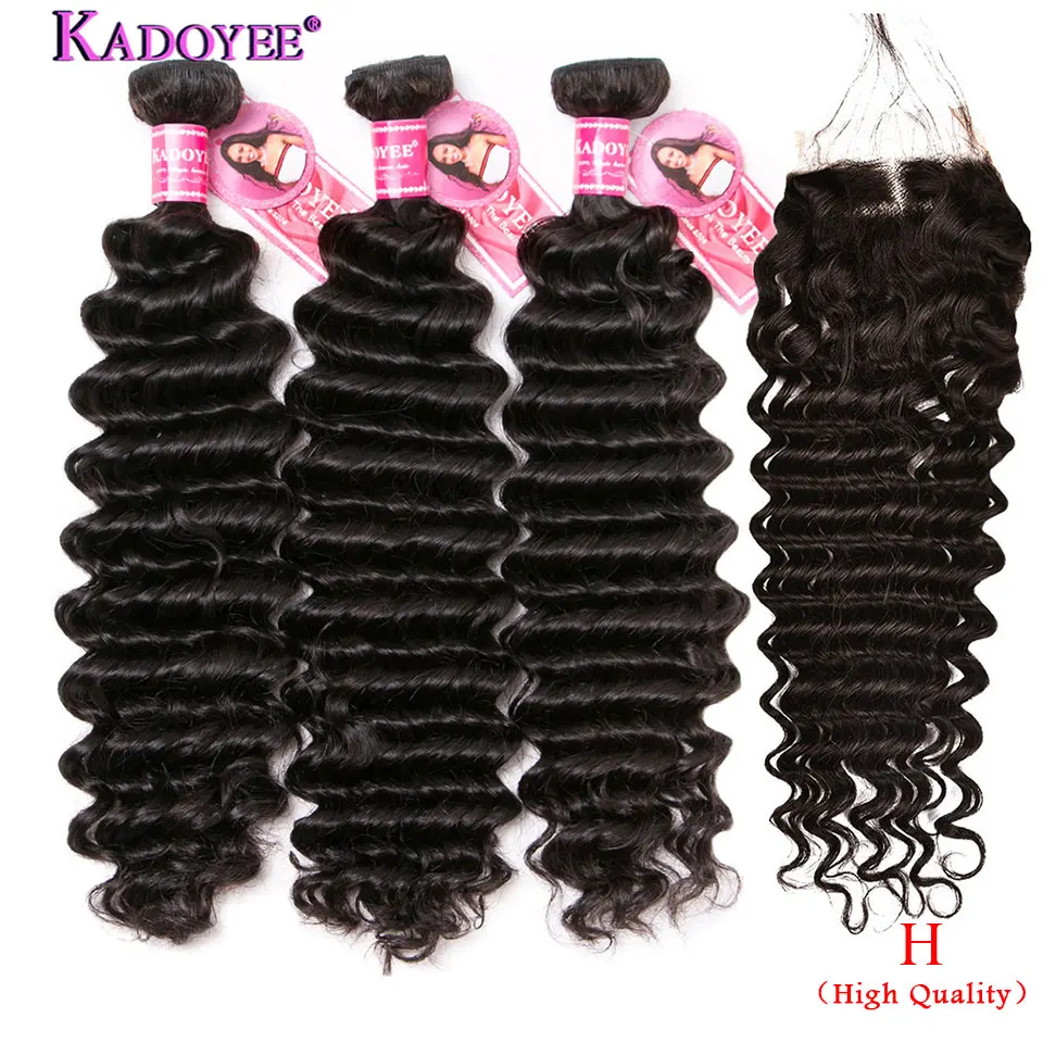 Свободная глубокая волна человеческие волосы пучки с закрытием бразильские