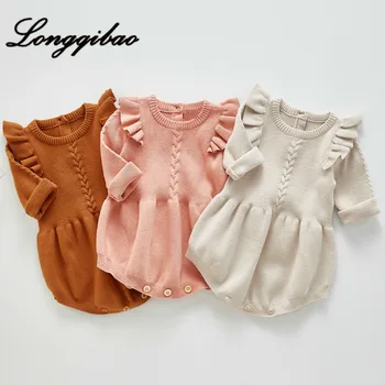 

Spring and autumn models newborn triangle romper female baby bag fart clothing small flying sleeves knitted baby onesies Cotton