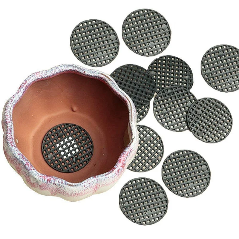 

100Pcs Round Flowerpot Mesh Pad Breathable Leakproof Bottom Grid Mat with Drainage Hole Protection Durable Bonsai Home