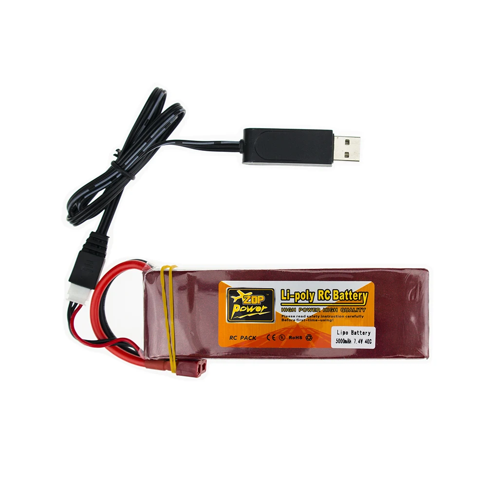Lipo батарея 7 4 В 5000 мАч 40C ZOP T XT60 штекер с USB зарядным устройством подходит для rc